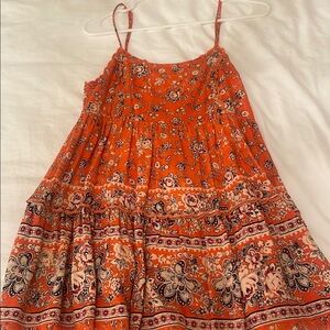 Floral Orange Spaghetti Strap Dress